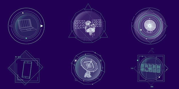 Set of infographic elements on the theme of internet technologies and data decoding Vector illustration