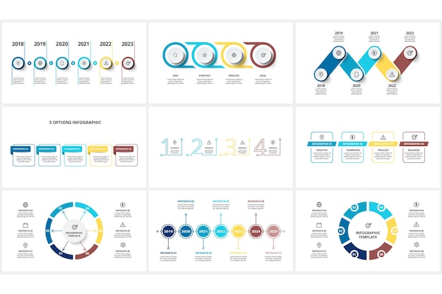 Set infographic with 4 5 6 7 steps options parts or processes Business data visualization