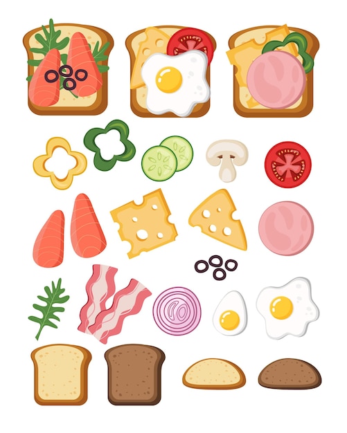 Set of ingredients to create sandwiches Fast food menu