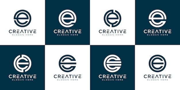 Set of initial letter E logo design template. icons for business of luxury, elegant, simple