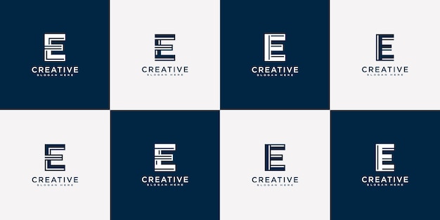 Set of initial letter E logo design vector line style