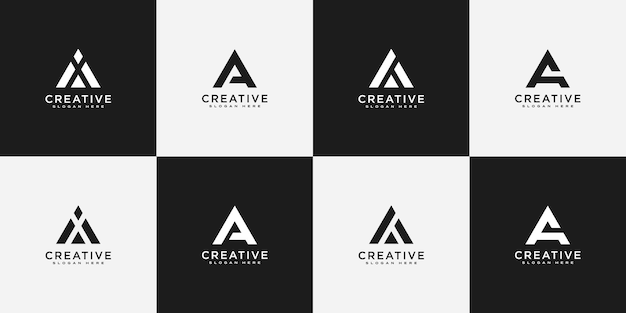 SET OF initial letter A logo vector mono line