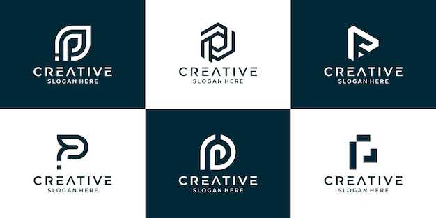 Set of initial letter P logo design template, Geometric monogram logo with abstract shape