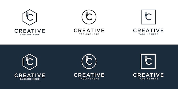 set initial monogram c icon logo design template