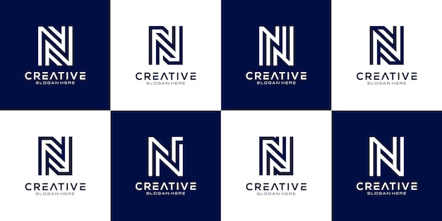 Set of initial N abstract logo template