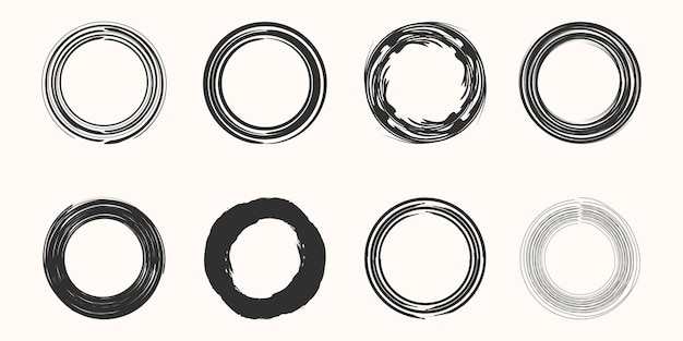 Set of Ink hand drawn paint brush circle vector.