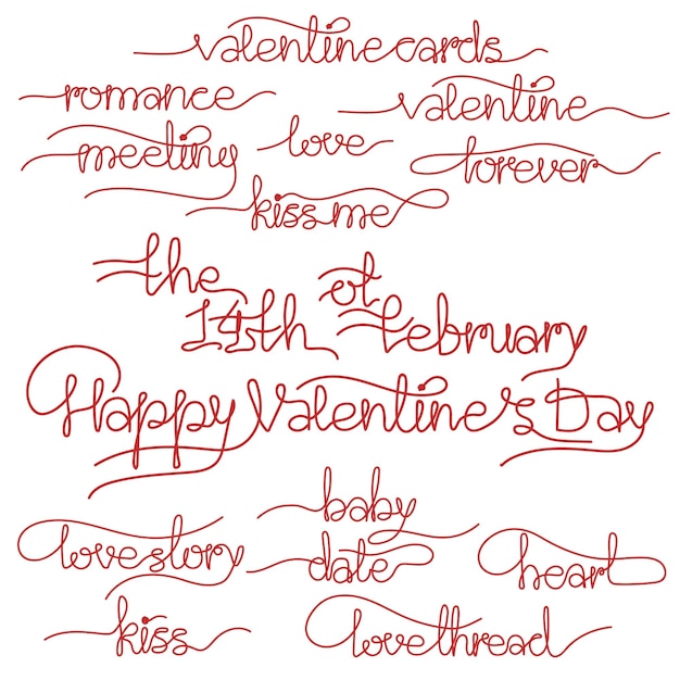 A set of inscriptions for Valentine's Day Different inscriptions about love Ornate font of contour