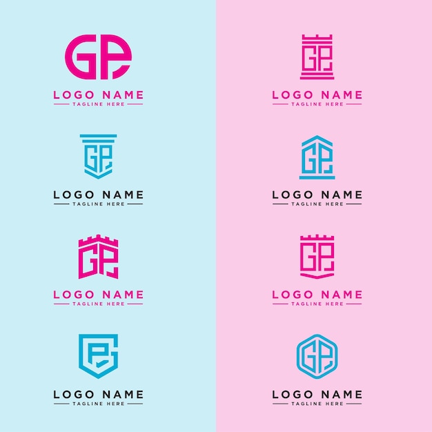 Set of inspiring logo designs for companies from the initial letters of the GP logo icon