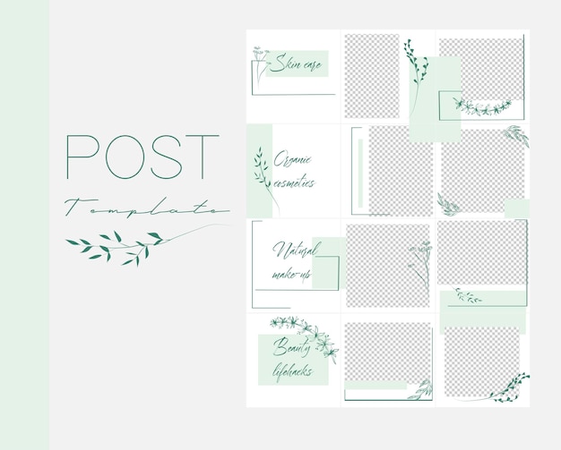 Set of Instagram post frame templatesVector cover Mockup for beauty blog or cosmetic shop