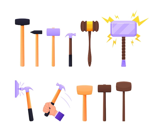 Set of Instruments Sledge Hammer, Wooden and Metal Thor Mallet