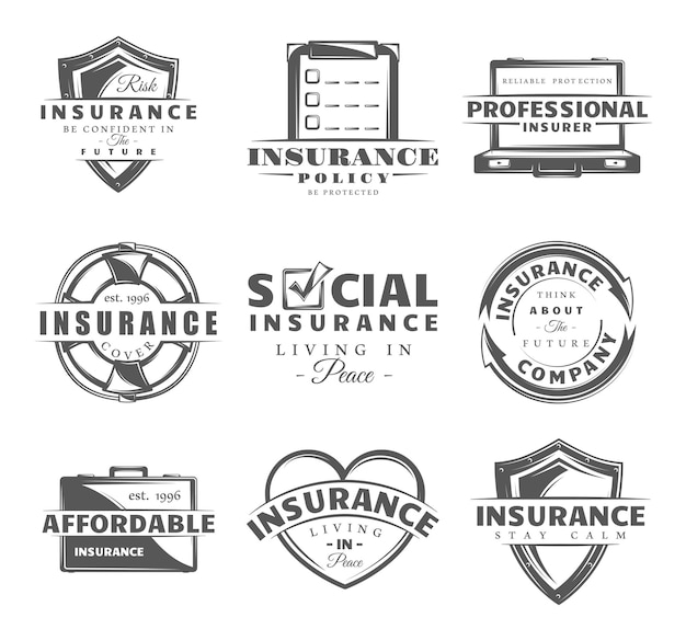 Set of insurance badges. Collection of insurance symbols: shield, lifebuoy, protection.