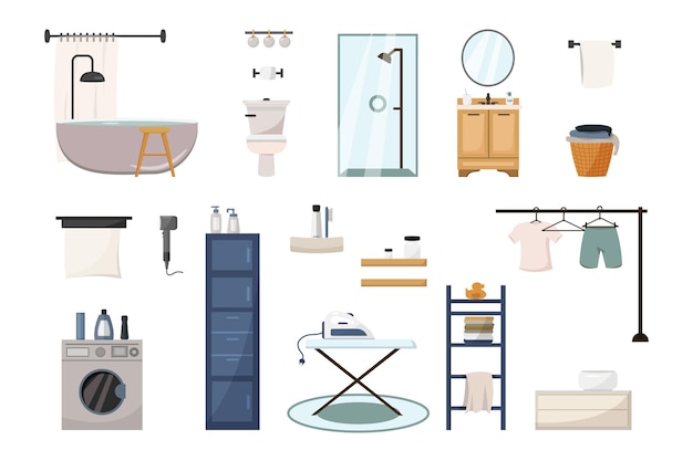 Vector set interior bathroom