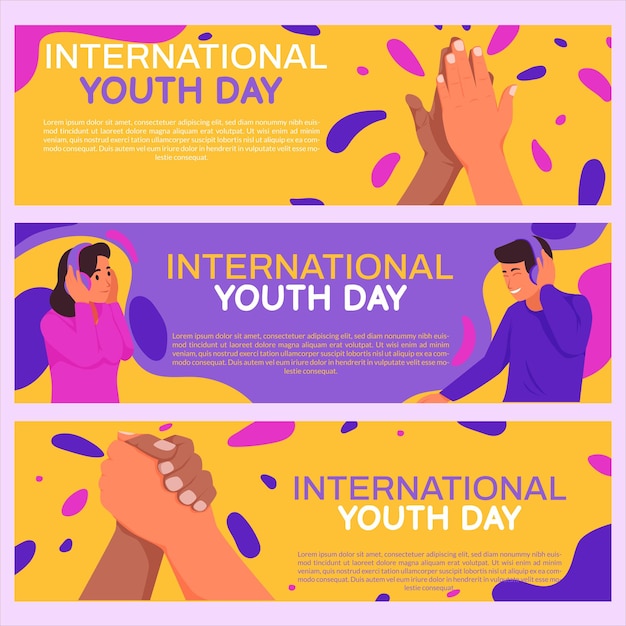 Set of international youth day banners illustration vector