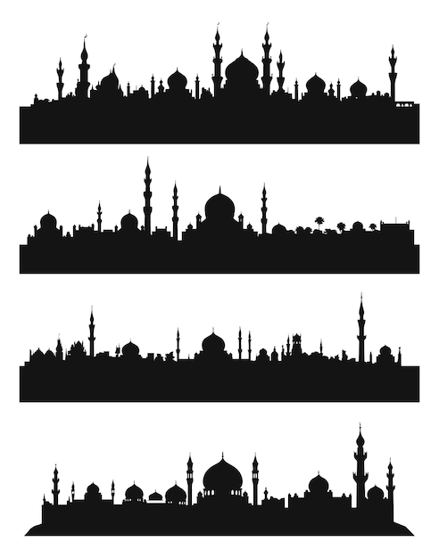 Vector set of islamic mosques silhouettes vector illustration ramadan background flat style