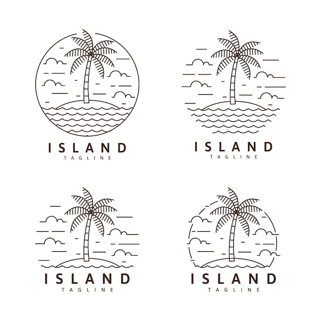 set of island illustration monoline or line art style vector design