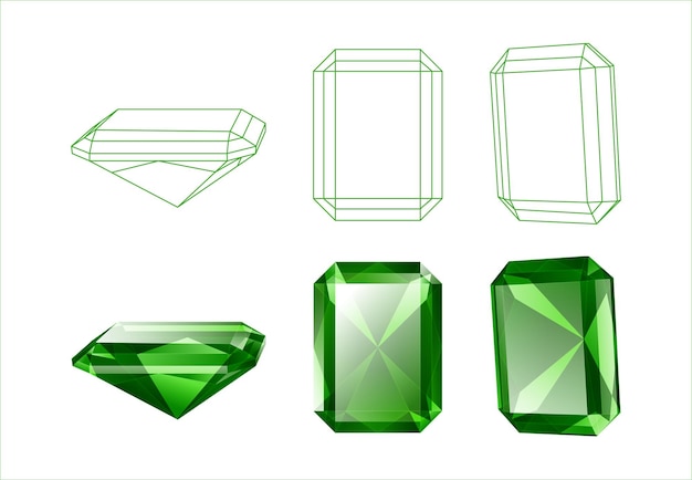 Set of isolated baguette gemstone illustrations