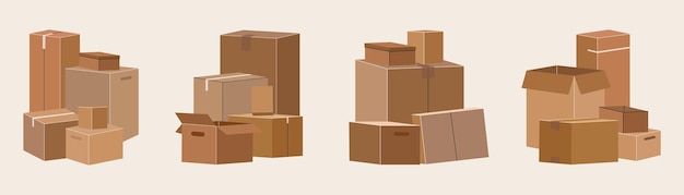 Set of isolated cardboard boxes for moving.