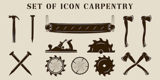 Vector set of isolated carpentry icon vector illustration template graphic design bundle collection of various carpenter tools or equipment sign and symbol for business or company concept