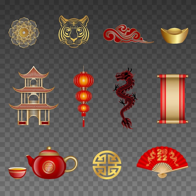 Set of isolated chinese new year elements and symbols