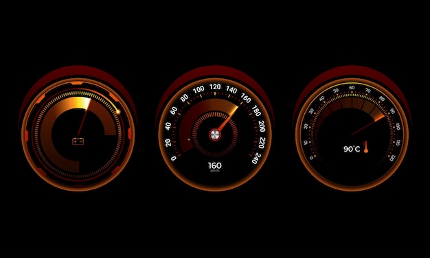 Set of isolated dashboard speedometers