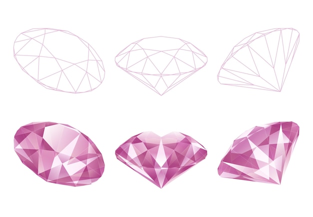 Set of isolated diamond illustrations