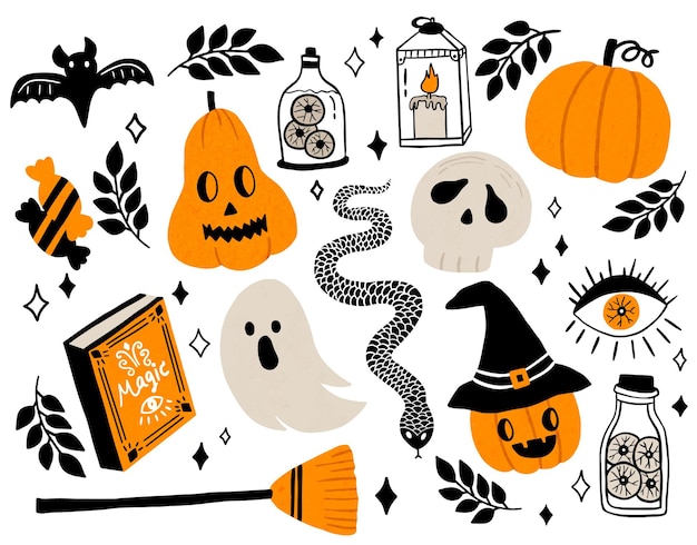 Set of isolated Halloween elements  vector illustration eps