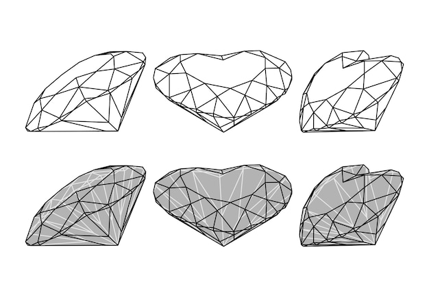 Set of isolated heart gemstone illustrations