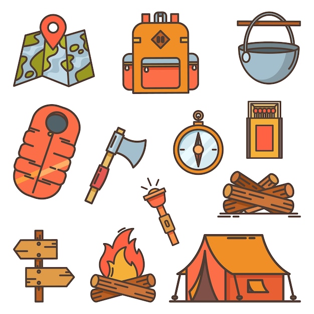 Set of isolated icons for active recreation