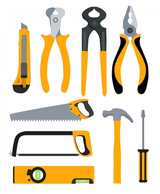 Set of Isolated Icons Building Tools for Repair. Pliers, nippers