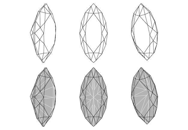 Set of isolated marquise gemstone illustrations