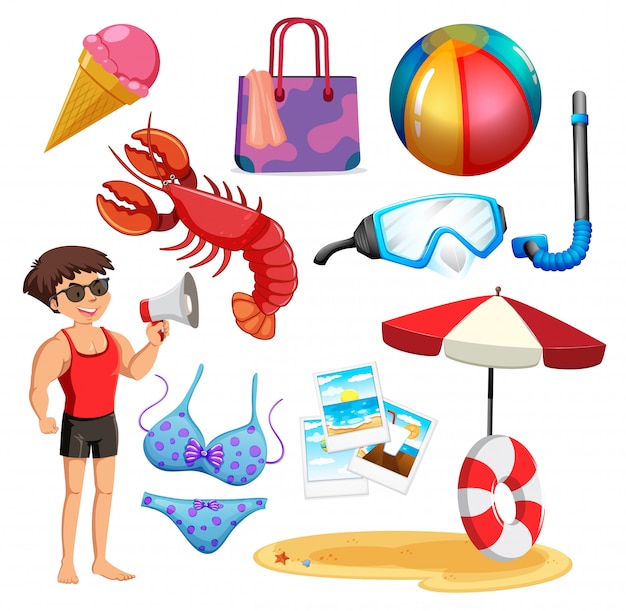 Set of isolated objects theme summer holiday