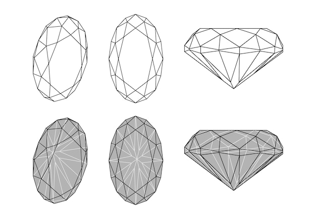 Set of isolated oval gemstone illustrations