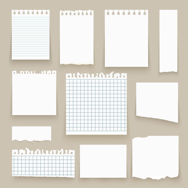 Set of isolated realistic empty vector paper poster mockup note