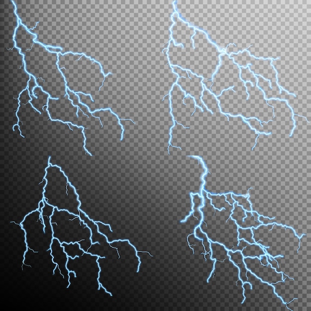 Set of the isolated realistic lightnings.