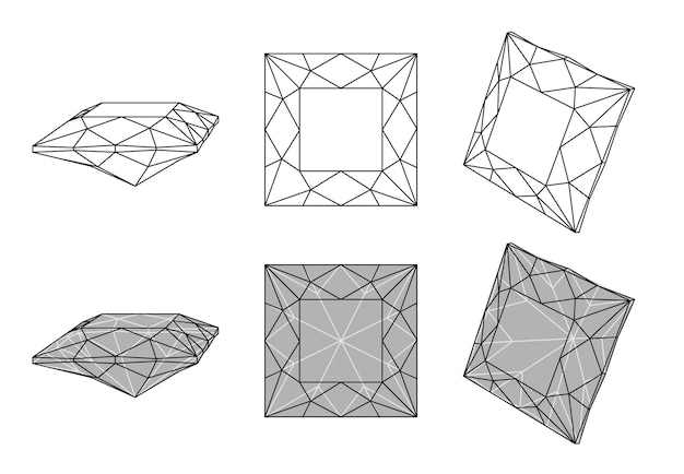 Set of isolated square gemstone illustrations