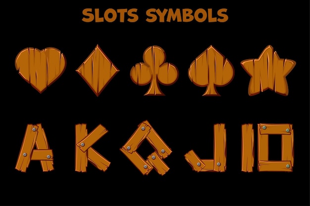 Set of isolated wooden slots symbols casino icons