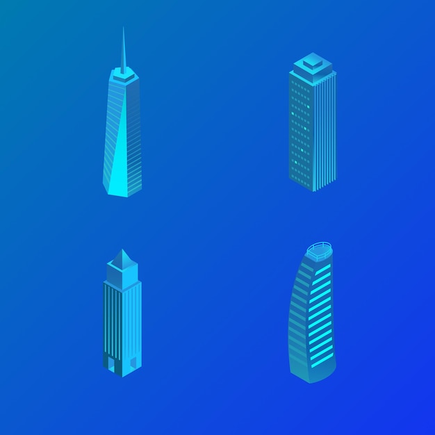 Set of isometric building Premium Vector