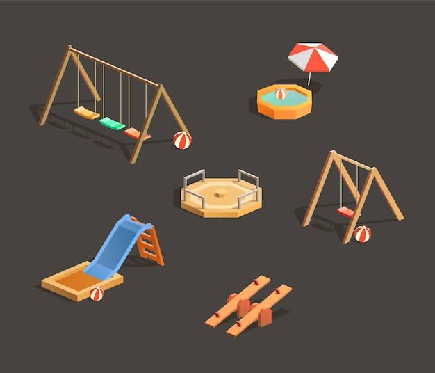 Set of isometric children playgrounds