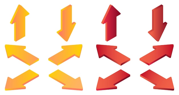 A set of isometric color arrows in different angles