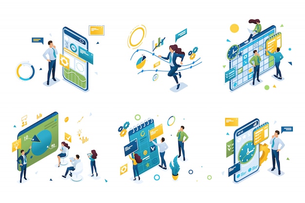 Set of isometric concepts on the topic of time management and planning.