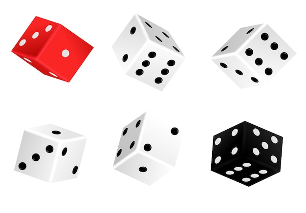 Set of isometric dice combination red white and black poker cubes white cubes with dots falling