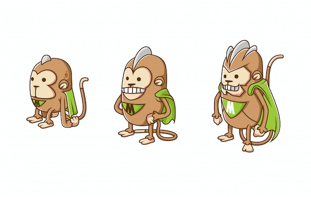 Set of isometric monkey hero character evolution illustration