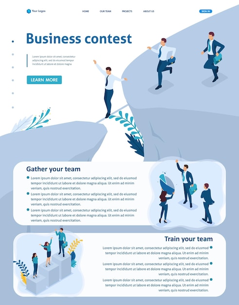 Set Isometric Website Template Landing page app Business concept participate in Business competitions