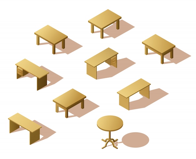 Set of isometric wooden table