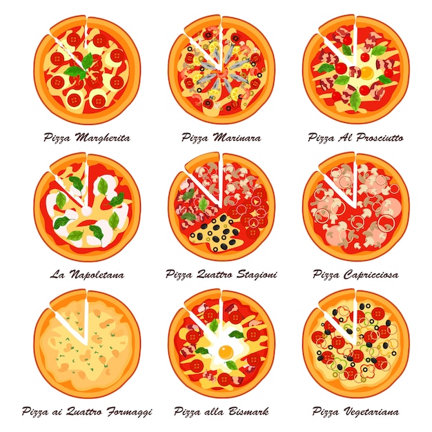 Set of italian pizza