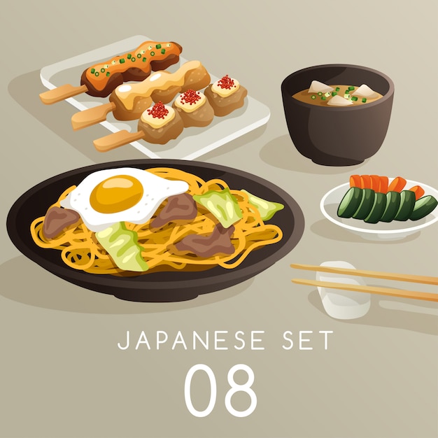 Set of Japanese Food Illustration