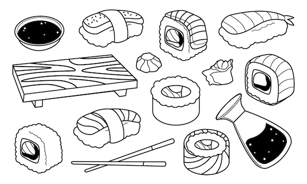 A set of Japanese sushi food rolls