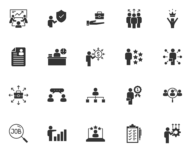 Set of job hunting icons recruitment hiring