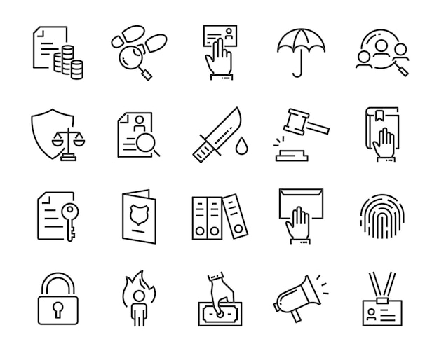 Set of juctice icons, such as law, lawyer, work, legal, secure