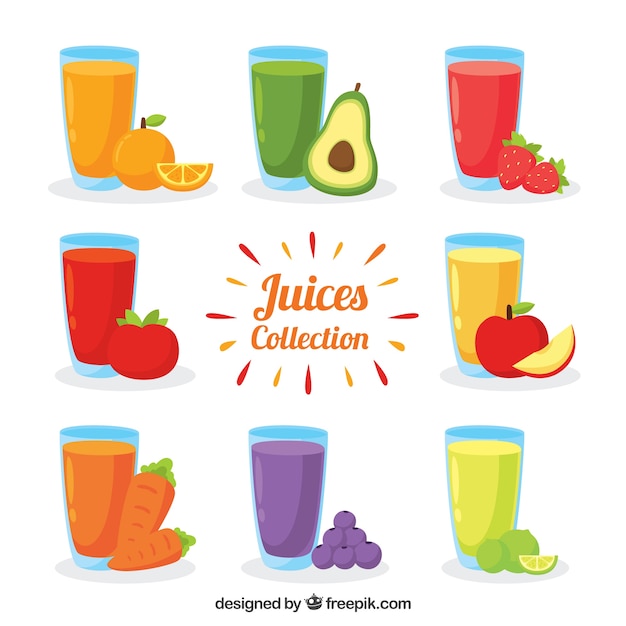 Set of juices with fruits